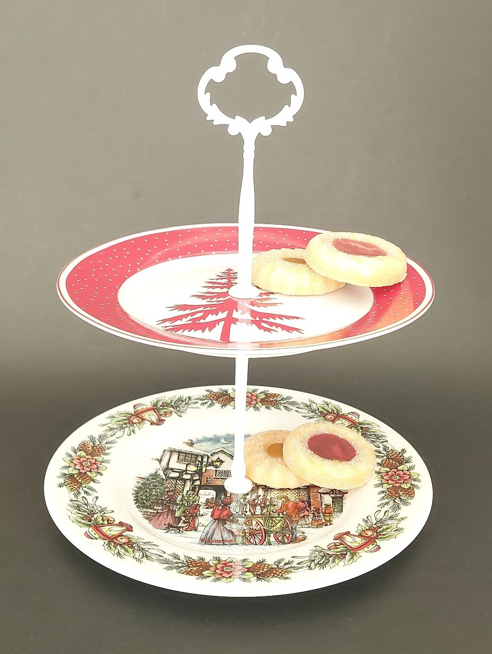 Royal Stafford Christmas Cake Stand 2 Tier Presidents Choice Holiday Tray Red